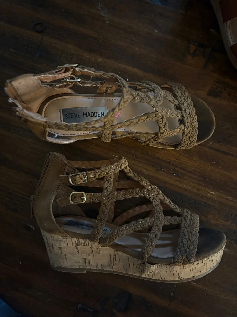 Braided Strappy Sandals in Brown - Girls Summer Wedge-size 1